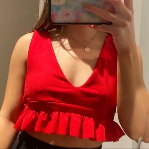 Red peplum style crop